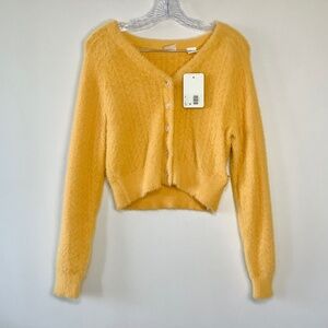 Levi’s Fuzzy Fluffy Mohair-like V Neck Cropped Cardigan Bright Yellow